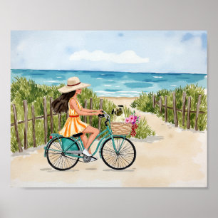 Bike By The Beach Waterverf Kunstdruk Poster