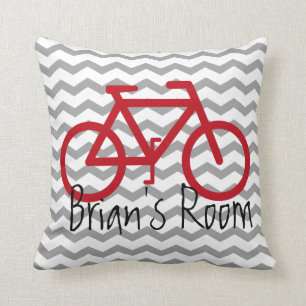 Bike Theme Pillow op Chevron Rood en grijs Kussen