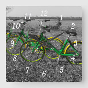 Bike Triplets Selecteer Kleur Wandklok Vierkante Klok