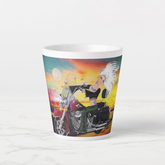 Biker Babe Fantasy Motorfiets Latte Cup Mok (Voorkant)