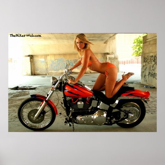 Biker Babe op een Hawg - Poster (Voorkant)