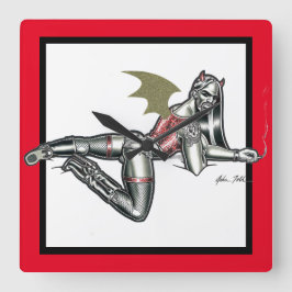 Biker Babe Vierkante Klok