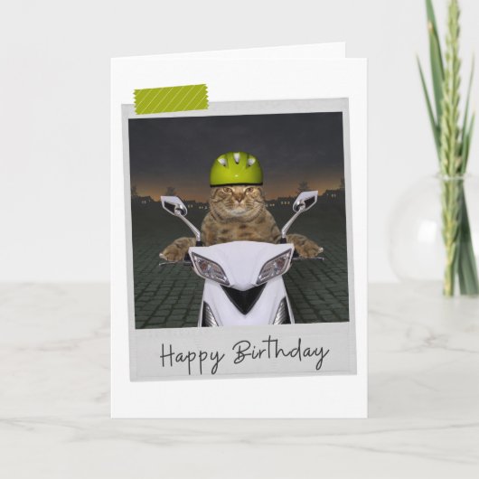 Biker Cat Funny Birthday Card Kaart (Voorkant)