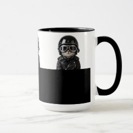 Biker Cat, Katze mit Motorradkleidung und Helm Mok