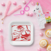 Biker Chick rood vierkant papier borden Papieren Bordje (Feest)