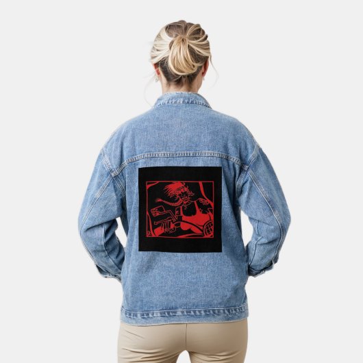 Biker Chick rood zwart vrouwen denim jas Denim Jacket (Model)