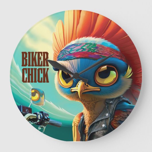 Biker Chick Wall Clock Grote Klok (Voorkant)