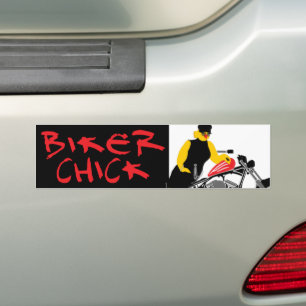 BIKER CHICK zit op haar motorfiets Bumpersticker