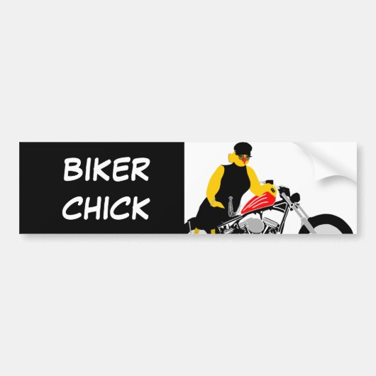 BIKER CHICK zit op haar motorfiets Bumpersticker (Voorkant)