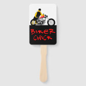 BIKER CHICK zit op haar motorfiets Handwaaier (Voorkant)