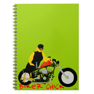 BIKER CHICK zit op haar motorfiets Notitieboek