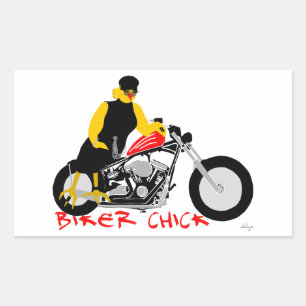 BIKER CHICK zit op haar motorfiets Rechthoekige Sticker