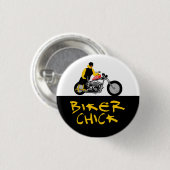 BIKER CHICK zit op haar motorfiets Ronde Button 3,2 Cm (Voorkant /achterkant)