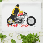 BIKER CHICK zit op haar motorfiets Theedoek (Gevouwen)