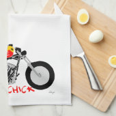 BIKER CHICK zit op haar motorfiets Theedoek (Quarter Fold)