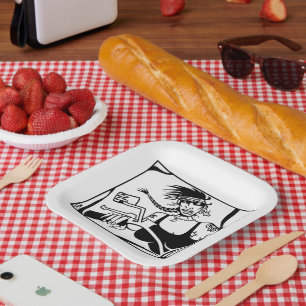 Biker Chick zwart vierkant papier borden Papieren Bordje