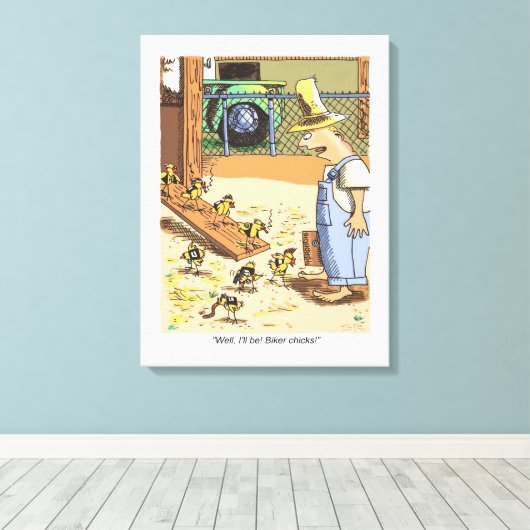 Biker Chicken white canvas print (Insitu (Houten vloer))