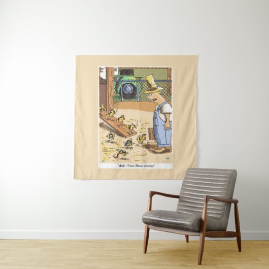 Biker Chicks khaki tapestry Wandkleed (In situ)