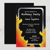 Biker Flames Silver Lijst Birthday Invitation Kaart (Voorkant / Achterkant)