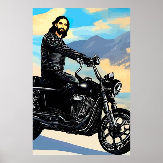 Biker Jezus Christus over Abstracte kunst op de mo Poster (Voorkant)