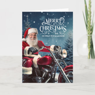 Biker Kerstman met Winter Pines Feestdagen Kaart