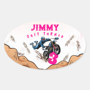 Biker Kind Dirt Stunt Bike Verjaardagsfeestje Kaar Ovale Sticker