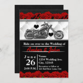 Biker Motorcycle Leather Roos Wedding Invitting Kaart (Voorkant / Achterkant)