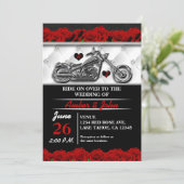 Biker Motorcycle Leather Roos Wedding Invitting Kaart (Staand voorkant)