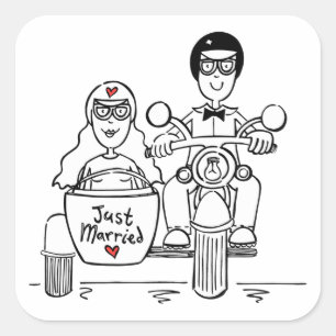 Biker-motorfiets en Sidecar Wedding-stickers Vierkante Sticker