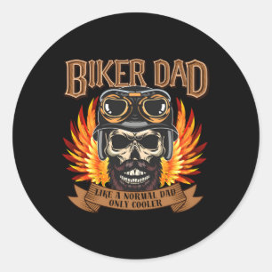 Biker Pa Motorfiets Vaderdag Biker Skull Ronde Sticker
