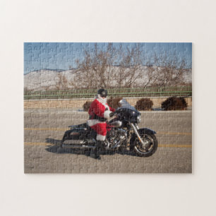 Biker Santa Claus Motorcycle puzzel Legpuzzel