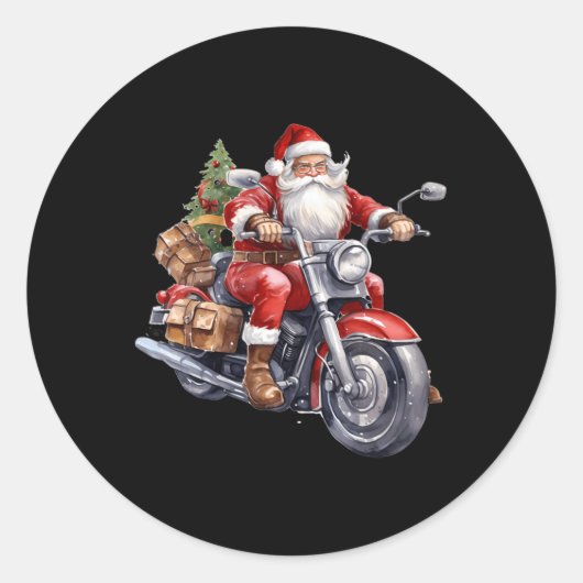 Biker Sinterklaas Op Motorfiets Leuk Kerstmis Biki Ronde Sticker (Voorkant)