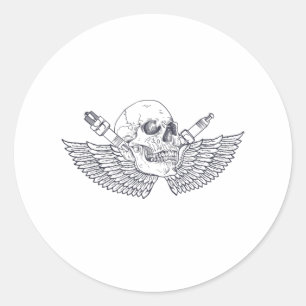 Biker Skull Head Beard Helmet Tattoo Cool Bike Ronde Sticker