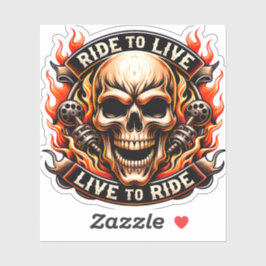 Biker Skull Ride to Live Live to Ride Fiery Graph Sticker