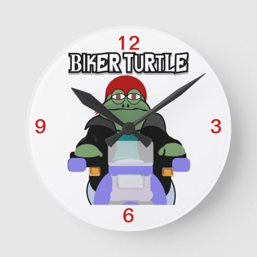 Biker Turtle Clock Ronde Klok (Voorkant)