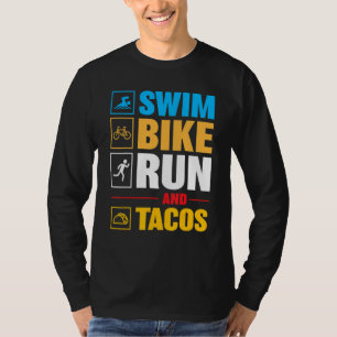 Biker voor Mannen Vrouwen Zwemfiets Run & Tacos Tr T-shirt