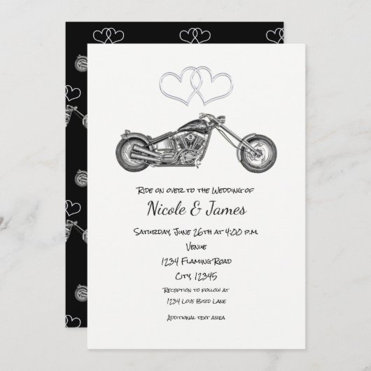 Biker Weddenschap motorfiets Black & Silver Hearts Kaart (Voorkant / Achterkant)