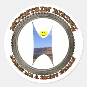 Biking van bergen maakt me een gelukkig mens ronde sticker