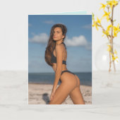 BIKINI BEACH GIRL FUNNY ANNIVERSAIRE Carte de voeu (Fleur jaune)