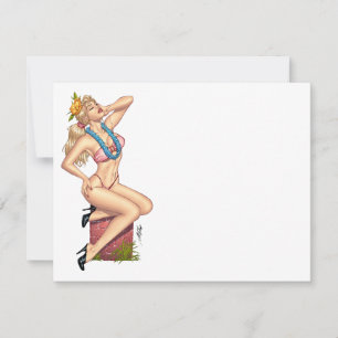 Bikini Blond Pin-up Girl met Flowers van Al Rio
