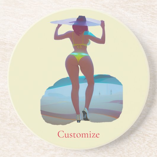 Bikini Booty Beach Meisje Thunder_Cove Zandsteen Onderzetter (Voorkant)