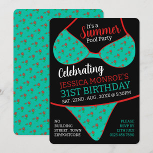 Bikini Design, Summer Pool Party Verjaardag Kaart