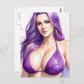 Bikini Meisje Kunst briefkaart Paarse Haar (Voorkant / Achterkant)