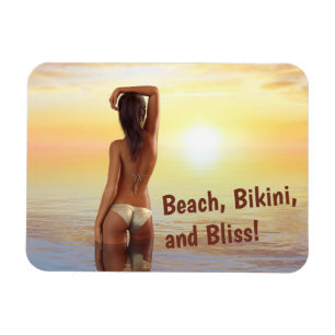 Bikini Meisje Poseren in het Zee bij zonsondergang Magneet