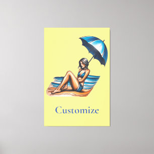 Bikini Meisje Strand Napping Thunder_Cove Canvas Afdruk