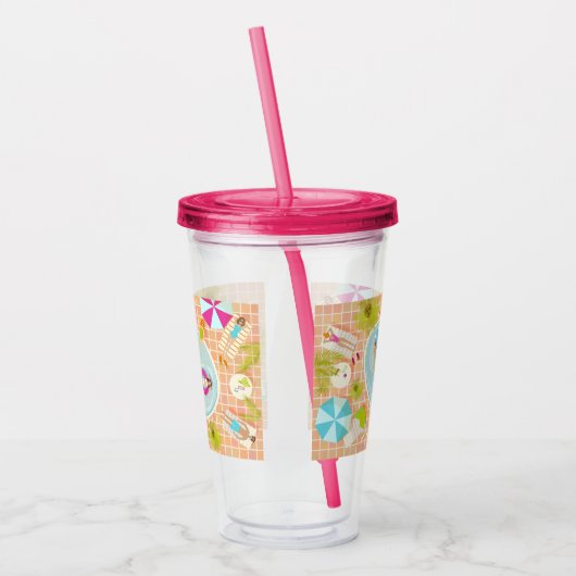 Bikini meisjes en jongens spelen zwembad spel acryl drinkbeker (Links)