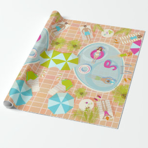 Bikini meisjes en jongens spelen zwembad spel cadeaupapier