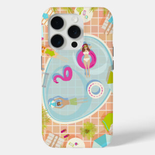 Bikini meisjes en jongens spelen zwembad spel iPhone 15 pro case