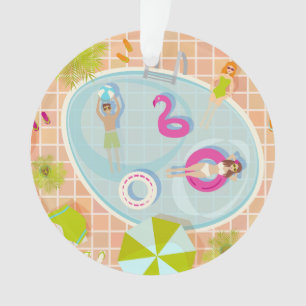 Bikini meisjes en jongens spelen zwembad spel ornament