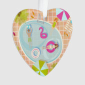 Bikini meisjes en jongens spelen zwembad spel ornament (voorkant)